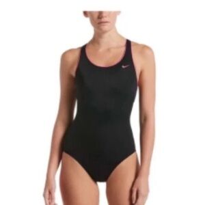 Nike Swimsuit Women’s One Piece Black Powerback Racerback Bathing Suit Swim L